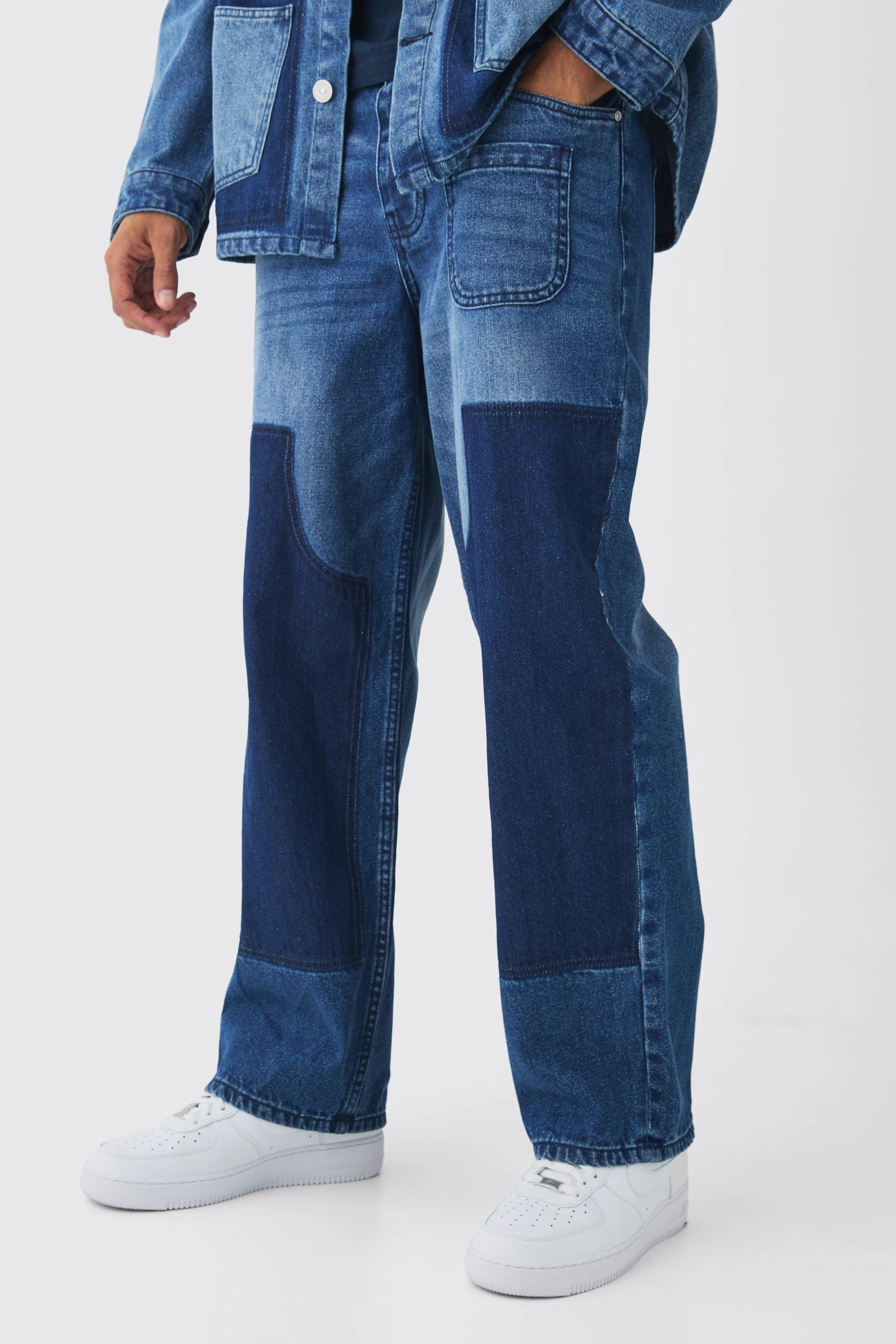 Mens Blue Rigid Baggy Carpenter Dyed Jeans, Blue